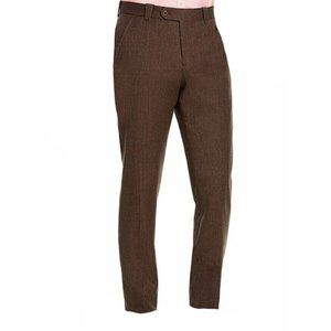 New For Bloomingdale's Wool Blend Tailored Fit Flat Front Brown Pants 36 x 34